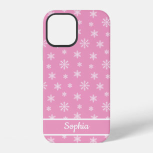 Sneeuwvlokken Roze patroon gepersonaliseerde naam iPhone 12 Hoesje