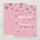 Sneeuwvlokken Roze Zilver Grijs BABY SHOWER | meis Kaart (Voorkant / Achterkant)