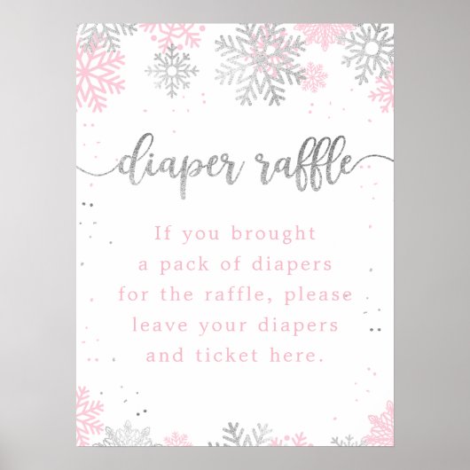 Sneeuwvlokken Roze Zilveren Luier Raffle Baby show Poster (Voorkant)