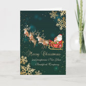 Sneeuwvlokken Santa Claus Rendier Sleigh Holiday Feestdagen Kaart (Voorkant)