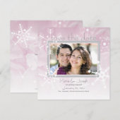 Sneeuwvlokken Save the Date: Winter Roze Date (Voorkant / Achterkant)