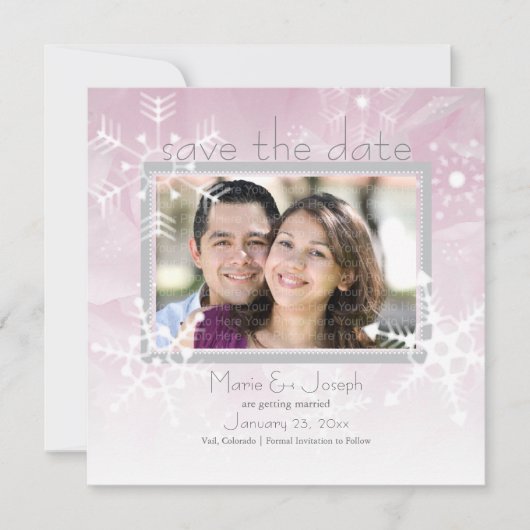 Sneeuwvlokken Save the Date: Winter Roze Date (Voorkant)