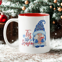 Sneeuwvlokken slingerlichtjes rood blauw kabouter tweekleurige koffiemok