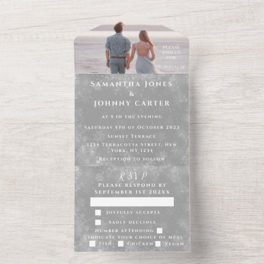 Sneeuwvlokken Sneeuwgrijze winterWonderland Wedden All In One Uitnodiging (Binnen)