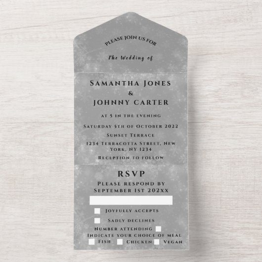 Sneeuwvlokken Sneeuwgrijze winterWonderland Wedden All In One Uitnodiging (Binnen)