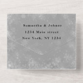 Sneeuwvlokken Sneeuwgrijze winterWonderland Wedden All In One Uitnodiging (Achterkant)