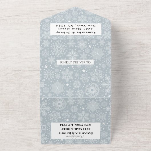 Sneeuwvlokken Sneeuwgrijze winterWonderland Wedden All In One Uitnodiging (Buitenkant)