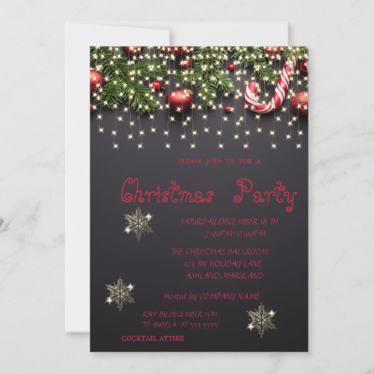 Sneeuwvlokken, snoep, Lichten Kerstmis Partij Kaart (Voorkant)