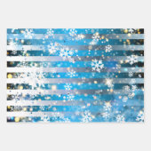 Sneeuwvlokken Sparkles and Lights on Blue Stripes Inpakpapier Vel (Voorkant 3)