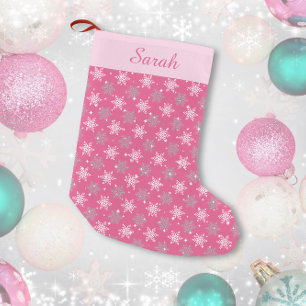  sneeuwvlokken & Sparkles Hot Pink gepersonaliseer Kleine Kerstsok
