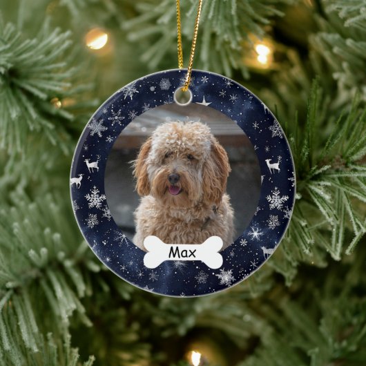 Sneeuwvlokken Sterren Custom Pet Puppy Dog Foto Keramisch Ornament (Boom)