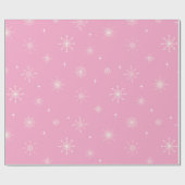 Sneeuwvlokken & Sterren Zacht Roze Kerst Cadeaupapier (Vlak)