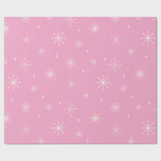 Sneeuwvlokken & Sterren Zacht Roze Kerst Cadeaupapier (Vlak)