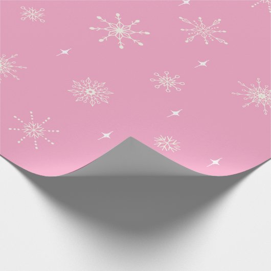 Sneeuwvlokken & Sterren Zacht Roze Kerst Cadeaupapier (Hoek)