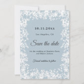 Sneeuwvlokken stoffig blauwe winterhuwelijk save the date (Voorkant)