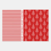 Sneeuwvlokken, strepen en kerstbomen, rood inpakpapier vel (Voorkant 3)