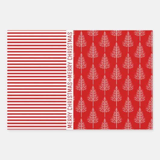 Sneeuwvlokken, strepen en kerstbomen, rood inpakpapier vel (Voorkant 3)