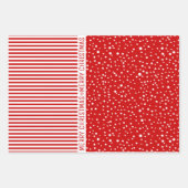 Sneeuwvlokken, strepen en kerstbomen, rood inpakpapier vel (Voorkant 2)