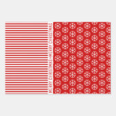 Sneeuwvlokken, strepen en kerstbomen, rood inpakpapier vel (Voorkant)