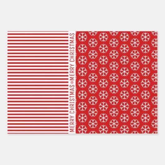 Sneeuwvlokken, strepen en kerstbomen, rood inpakpapier vel (Voorkant)