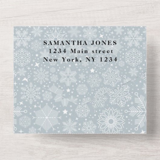 Sneeuwvlokken Sweet 16 grijs meisje All In One Uitnodiging (Achterkant)