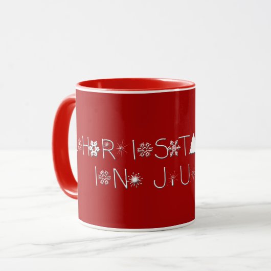 Sneeuwvlokken Typografie Kerstmis in juli Mok (Voorkant links)