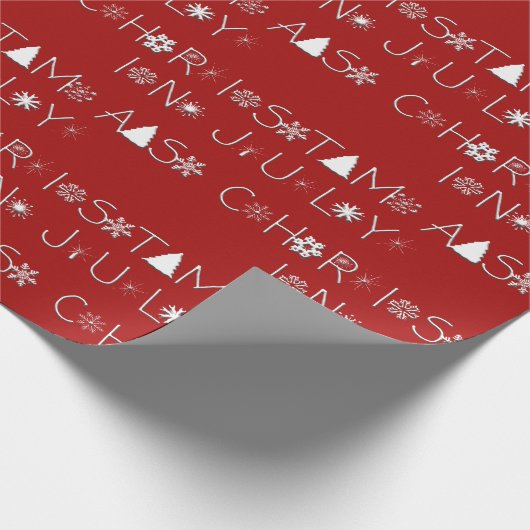 Sneeuwvlokken Typografie Kerstmis in juli Rood Cadeaupapier (Hoek)