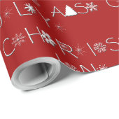 Sneeuwvlokken Typografie Kerstmis in juli Rood Cadeaupapier (Rol Hoek)