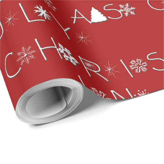 Sneeuwvlokken Typografie Kerstmis in juli Rood Cadeaupapier (Rol Hoek)