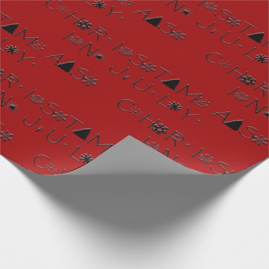 Sneeuwvlokken Typografie Kerstmis in juli Rood Cadeaupapier (Hoek)