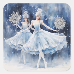 Sneeuwvlokken uit het Notenkraker Ballet Vierkante Sticker