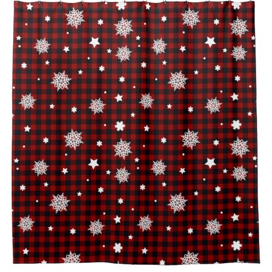 sneeuwvlokken van gebluste rode winter douchegordijn (Voorkant)