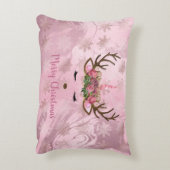 Sneeuwvlokken van goudmarmeren eenhoornrendieren i accent kussen (Achterkant (Verticaal))