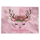 Sneeuwvlokken van goudmarmeren eenhoornrendieren i groot cadeauzakje (Achterkant)