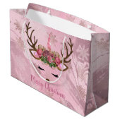 Sneeuwvlokken van goudmarmeren eenhoornrendieren i groot cadeauzakje (Achterkant Gekanteld)