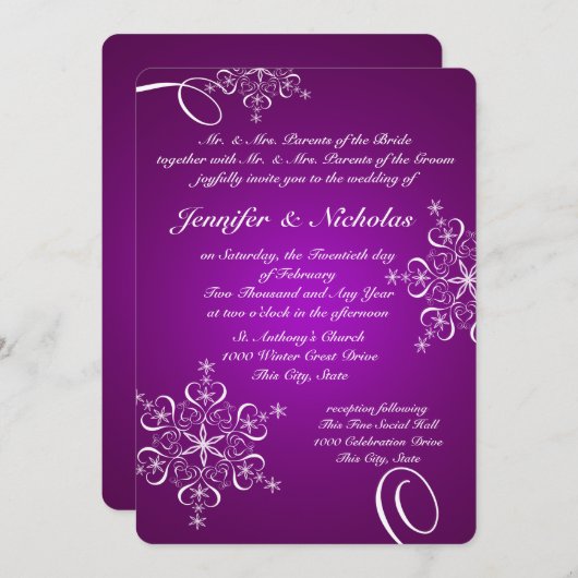 Sneeuwvlokken van het Paarse winterhuwelijk Kaart (Voorkant / Achterkant)