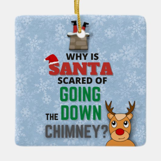 Sneeuwvlokken van Santa Claus chimney grappig blau Keramisch Ornament (Voorkant)