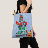 Sneeuwvlokken van Santa Claus chimney grappig blau Tote Bag (Dichtbij)
