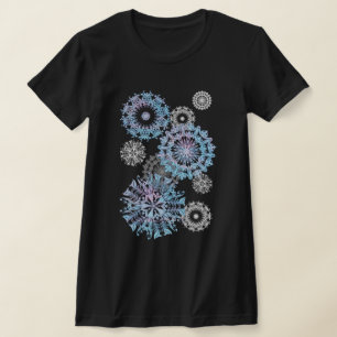 Sneeuwvlokken van zilver en neon mandala t-shirt