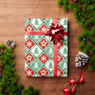 Sneeuwvlokken voor kerstmis en kerstbomen  cadeaupapier
