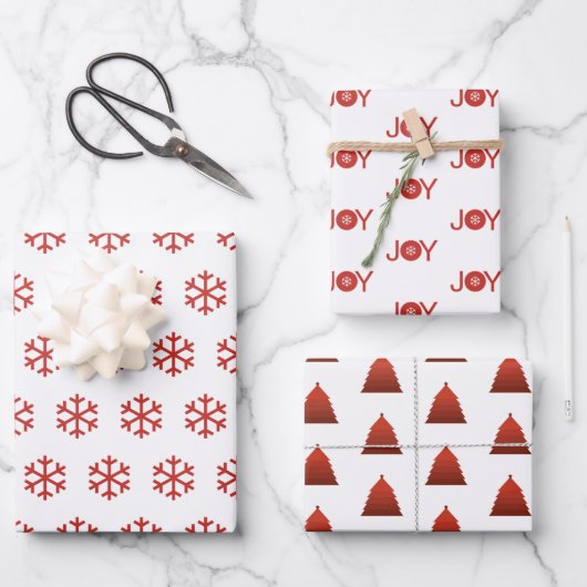 Sneeuwvlokken, vreugde en kerstboomstructuur inpakpapier vel (Voorkant)