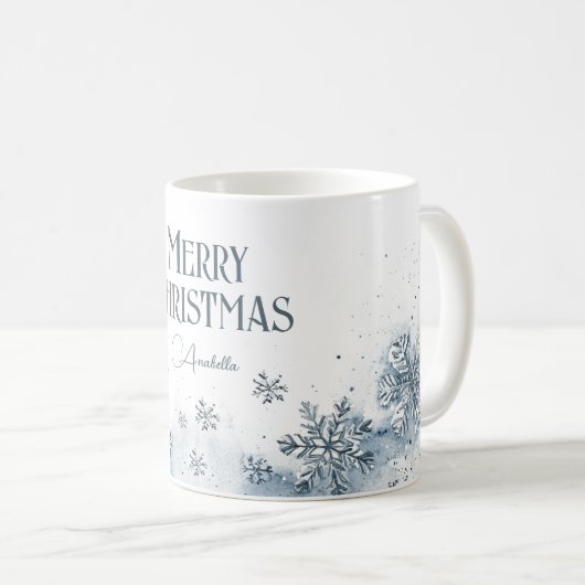 Sneeuwvlokken Vrolijk Kerstfeest Custom Name Blue Koffiemok (Voorkant rechts)