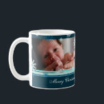 Sneeuwvlokken Vrolijke Kerstmis Oma Mok<br><div class="desc">Vrolijk kerstfeest oma aangepaste foto mok in stijlvolle tinten van blauwgroen blauw en turquoise in een delicate sneeuwvlok patroon met aanpasbare tekst en foto, ideaal als een vakantie cadeau.</div>