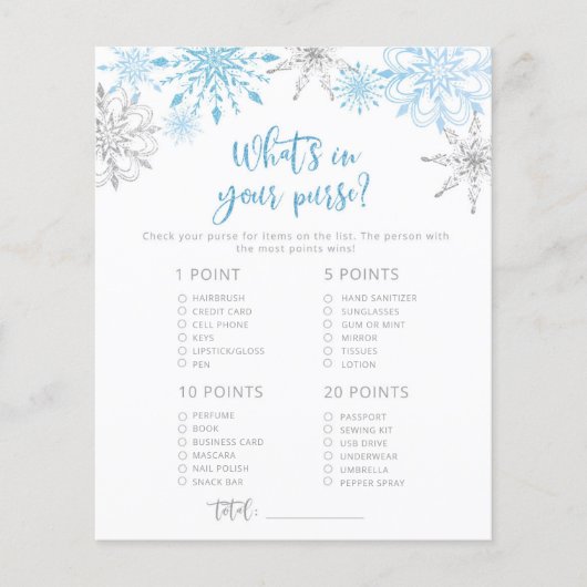 Sneeuwvlokken wat in je paarse baby shower game (Voorkant)