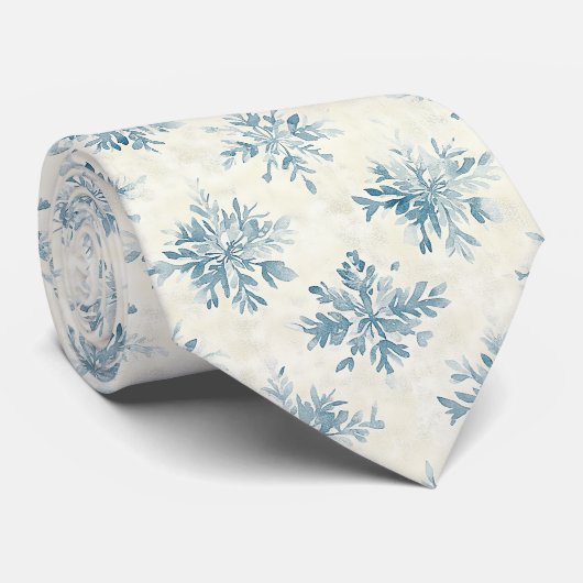 Sneeuwvlokken Waterverf Blauw Stropdas (Opgerold)