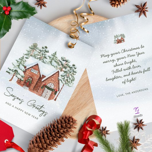 Sneeuwvlokken Waterverf Noordse kerstpijnbomen Feestdagenkaart