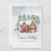 Sneeuwvlokken Waterverf Noordse kerstpijnbomen Feestdagenkaart (Voorkant)