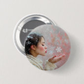 Sneeuwvlokken Wegblazend Ronde Button 5,7 Cm (Voorkant /achterkant)