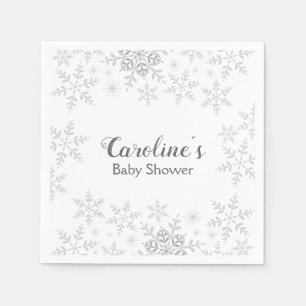 Sneeuwvlokken Winter Baby shower Grijs Zilver Glit Servet