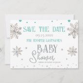 Sneeuwvlokken Winter Baby shower Save the Date Kaart (Voorkant)